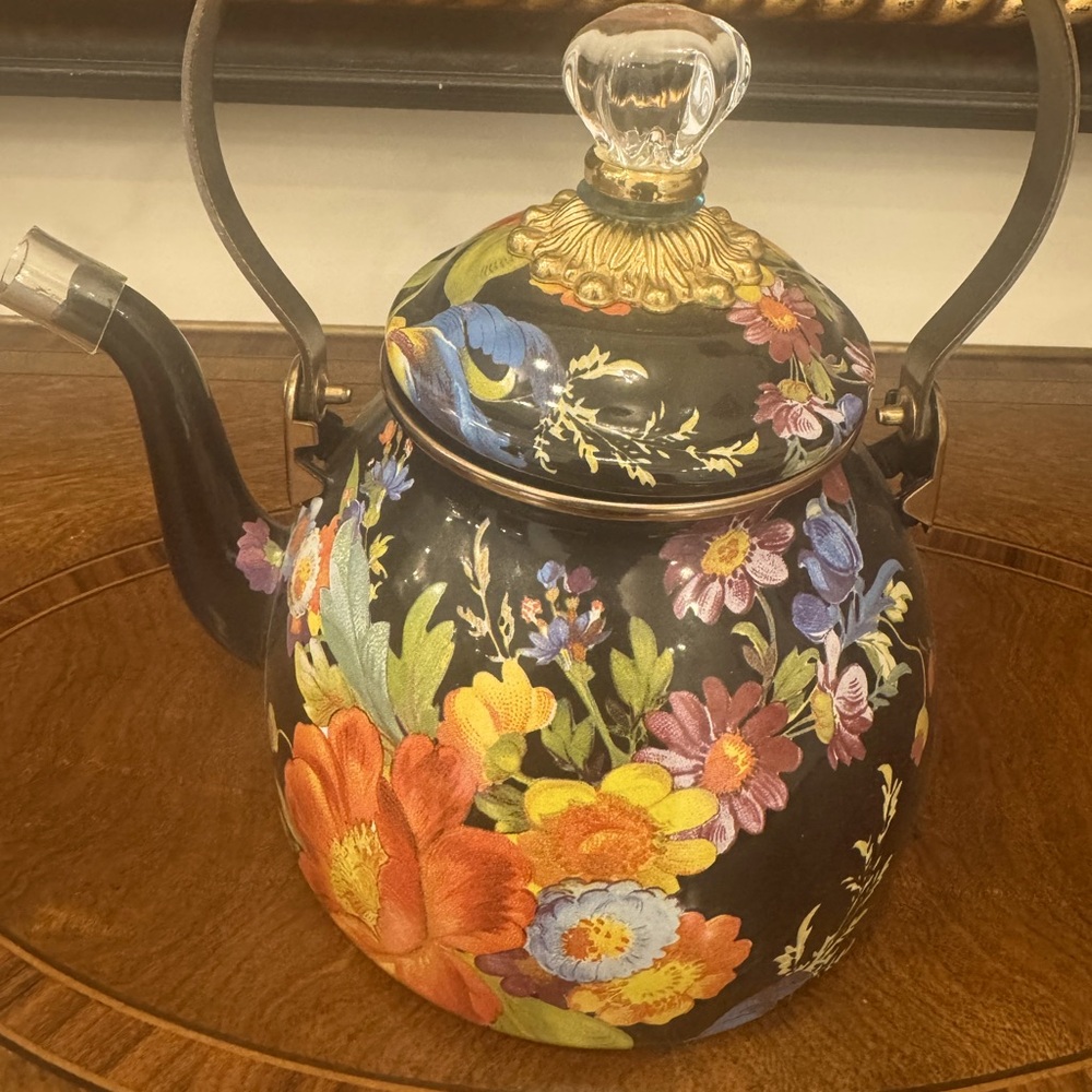 MacKenzie-Childs Floral Black Teapot